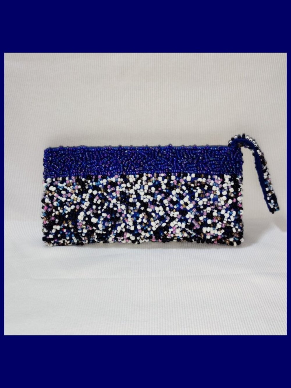 Handcrafted Fully Beaded Wristlet / Clutch Blue, Purple, White, Black 7.75" x 4"